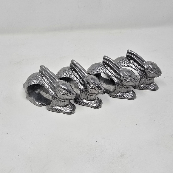Vtg bunny rabbit napkin rings holders farmhouse easter cottagecore set of 4 - Picture 2 of 5